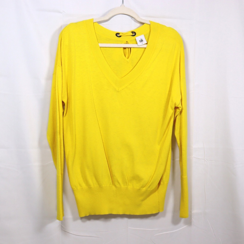 Cabi Sweater Small Yellow Womens V-Neck Tie Back Long Sleeve Pullover